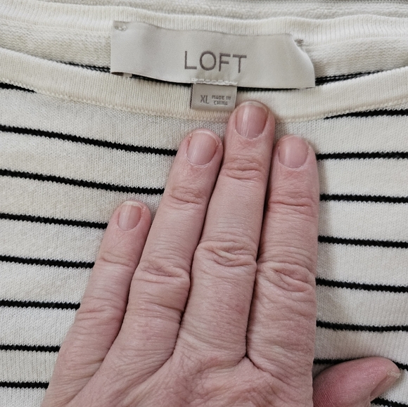 LOFT Striped White and Black Sweater with Ruffle Sleeves Size XL - Picture 2 of 5